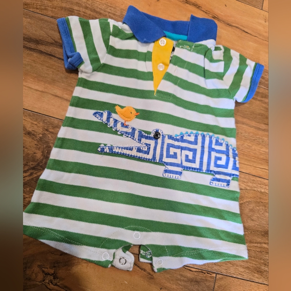 Mudpie Green and White Striped Baby Romper